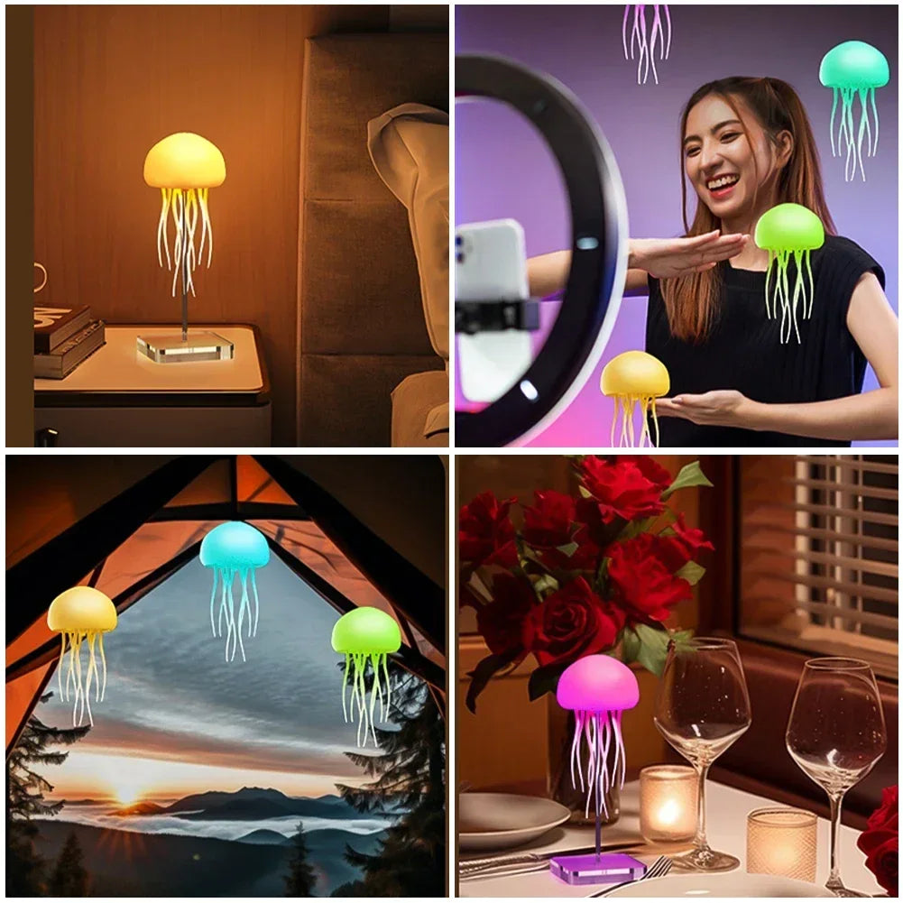 Cartoon Dancing Jellyfish Night Light RGB Gradient Cute Jellyfish Bedside Lamp Voice Control Type-C Charging LED Night Lamp